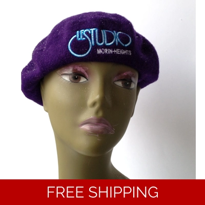 Wool Purple French Beret White & Blue Embroid Logo M/H